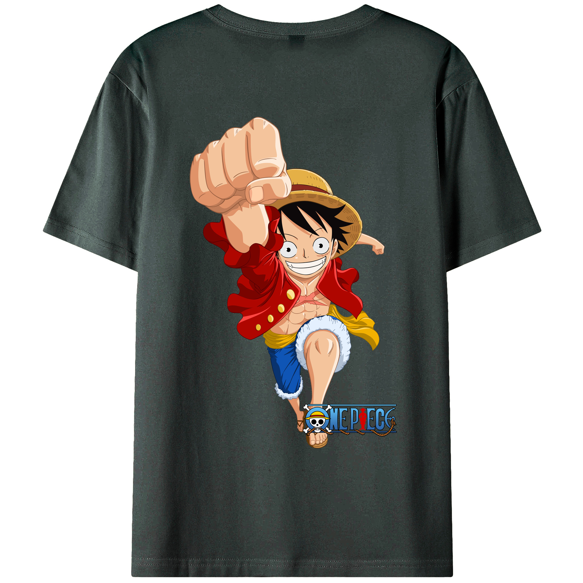 ワンピース モンキー・D・ルフィ ONE PIECE Monkey D. Luffy 綿100％ メンズ半袖Tシャツ（バックプリント） 通気性